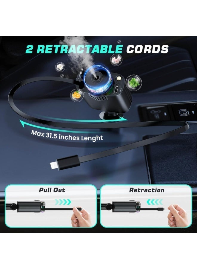 شاحن سيارة 5 في 1 مع ضوء النجوم ومعطر جو - محول USB-C متعدد المنافذ قابل للسحب للشحن السريع، شاحن سيارة عالمي لأجهزة iPhone وAndroid - Image 4